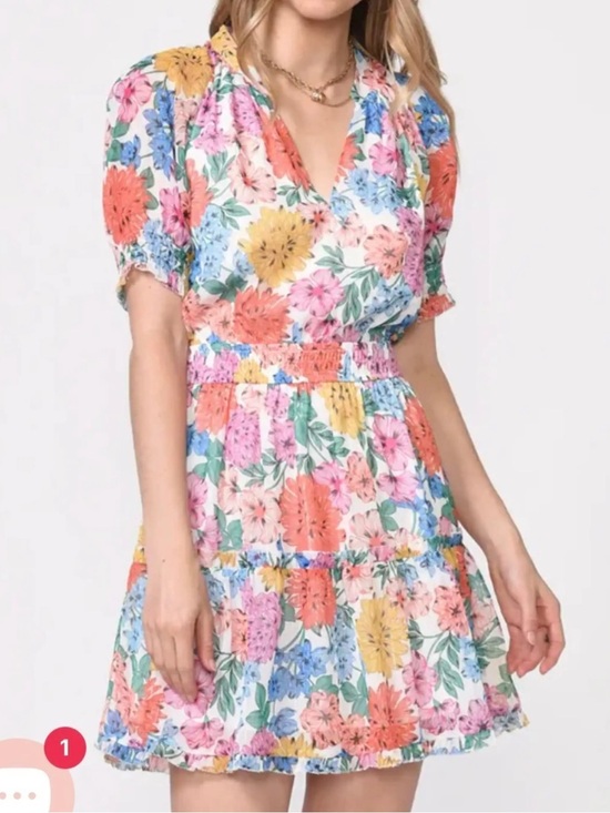 Adelyn Rae Dresses & Skirts - Adelyn Rae Floral V-Neck Tiered Mini Dress in Multi-Color